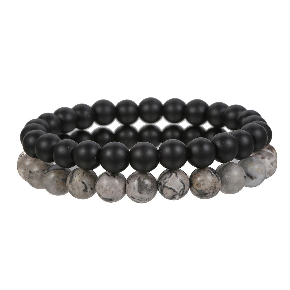 Popular Men's Sand Wood Bead Bracelet Hematite Beaded Bracelet Set Men's Black Agate Bead Elastic Bracelet