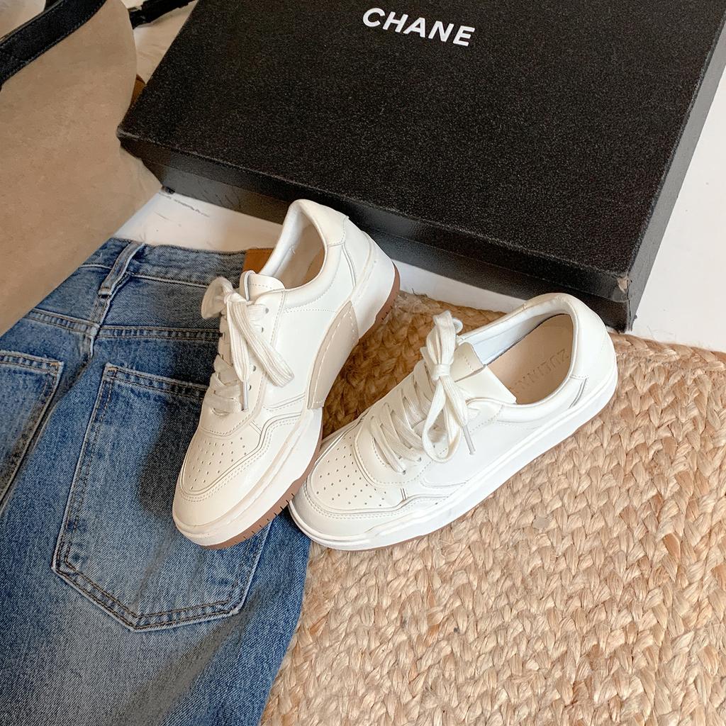 Leather Thick-soled Heightening Little White Shoes Women's Round Head Sports Moral Training Shoes 2025 New Autumn Versatile Casual Shoes