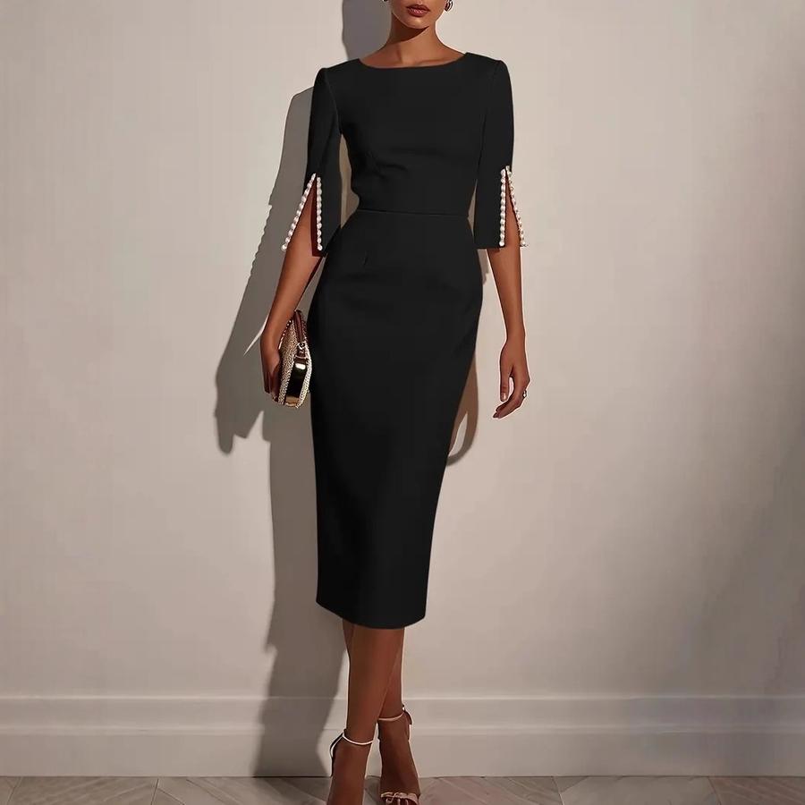 Rochie Elegantă Subțire cu Strassuri, Culoare Solidă, pentru Primăvară/Vară, pentru Navetă, Îmbrăcăminte pentru Femei