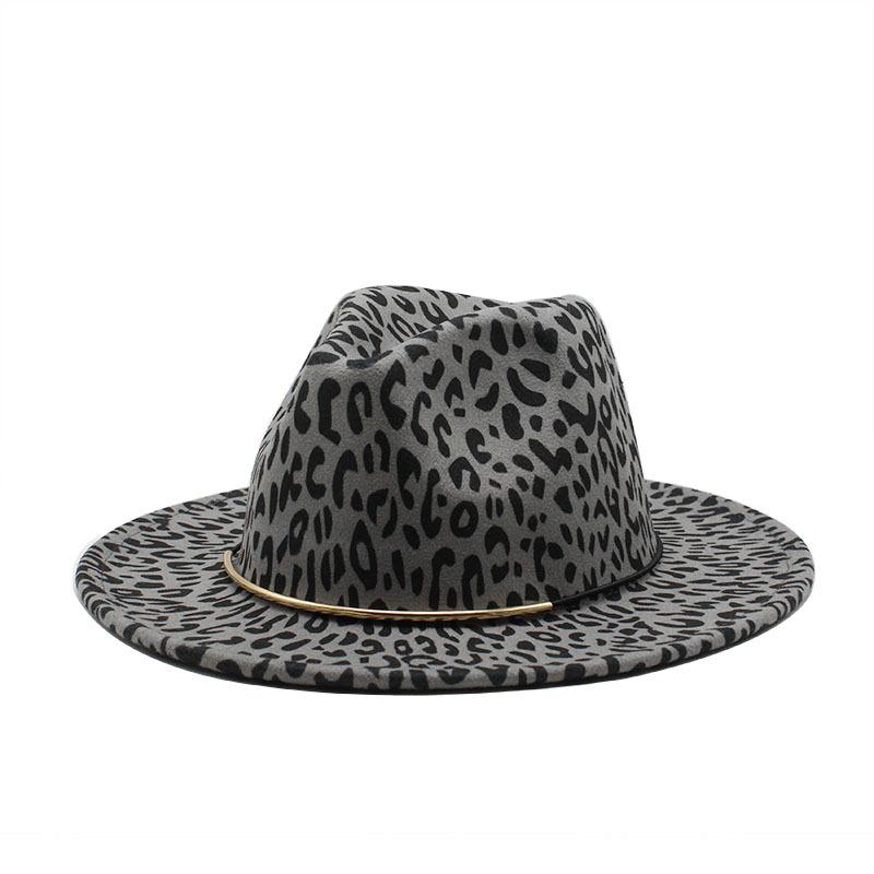 

Hat, Woolen Leopard Print Top Hat, Tide Flat-Brimmed Jazz Hat. M56-59CM темно-сірий