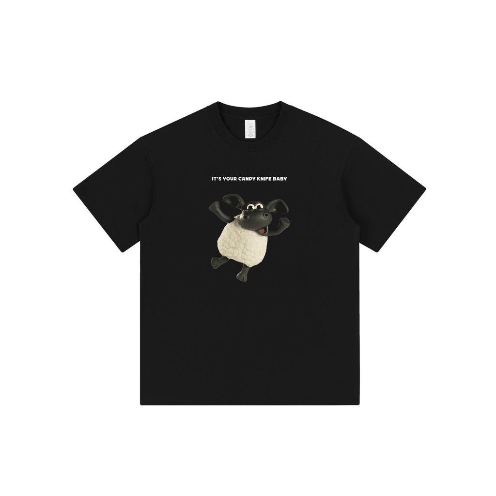 Trendy Oversized Cartoon Lamb Print Unisex T-Shirt - Round Neck, Short Sleeve