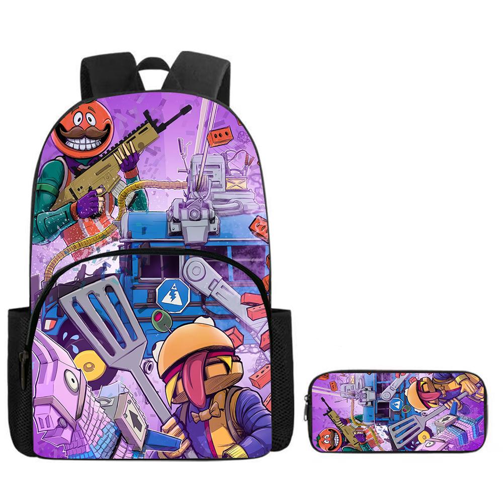 2Pcs Set FORTNITE Kids Mochila Backpack With Front Pocket&Pencil Bag,Lightweight Durable,School Daily Use,For Boys Girls Age 6-9