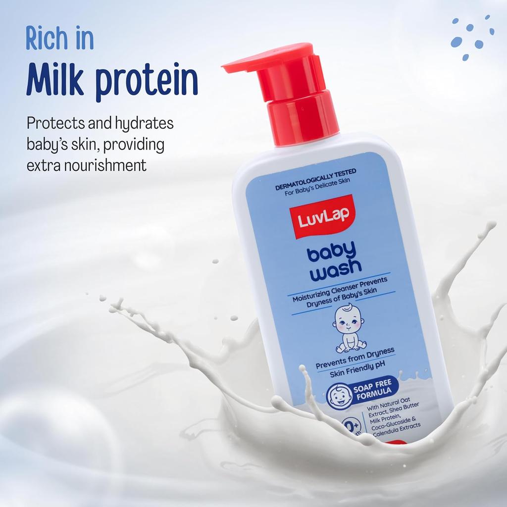 LuvLap Baby Wash with Milk Protein, Shea Butter & Vitamin E - Gentle Soap-Free Moisturizing Daily Bath Care - 850g