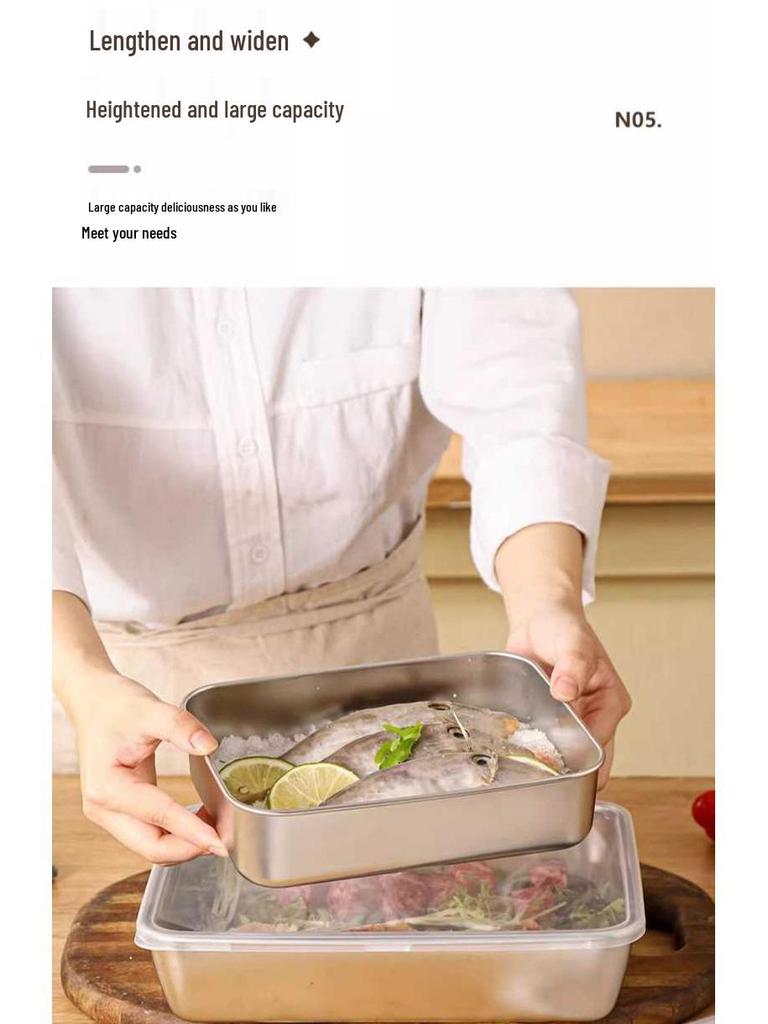 Food Grade 304 Stainless Steel Square Prep Dish with Lid