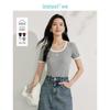 Inman Women's Color-block Embroidered Round Neck T-Shirt