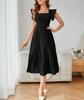 European and American summer new medium and long solid color splicing square neck dress A-shaped skirt