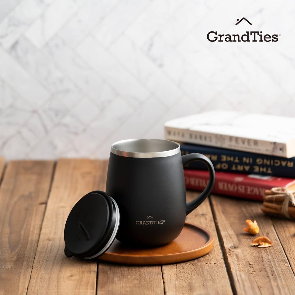 GRANDTIES Premium Vacuum Insulated Mug, 460ml, Available in 19 Colors, with Easy-Open Sliding Lid, Stainless Steel Double-Wall Vacuum Insulation, and