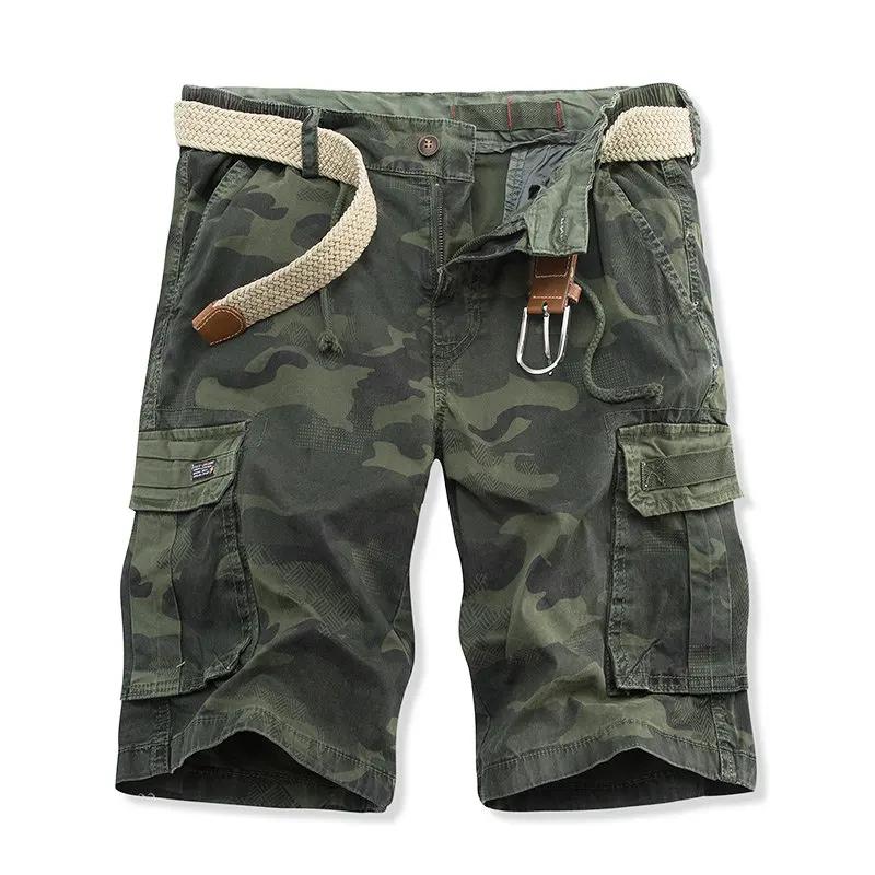 Free Country 2026 Zomer Nieuwe Camo Tactische Cargo Shorts Heren Khaki Jogger Militaire Cargo Shorts Heren Katoen Casual Losse Heren Shorts Zonder Riem XL legergroene kleur
