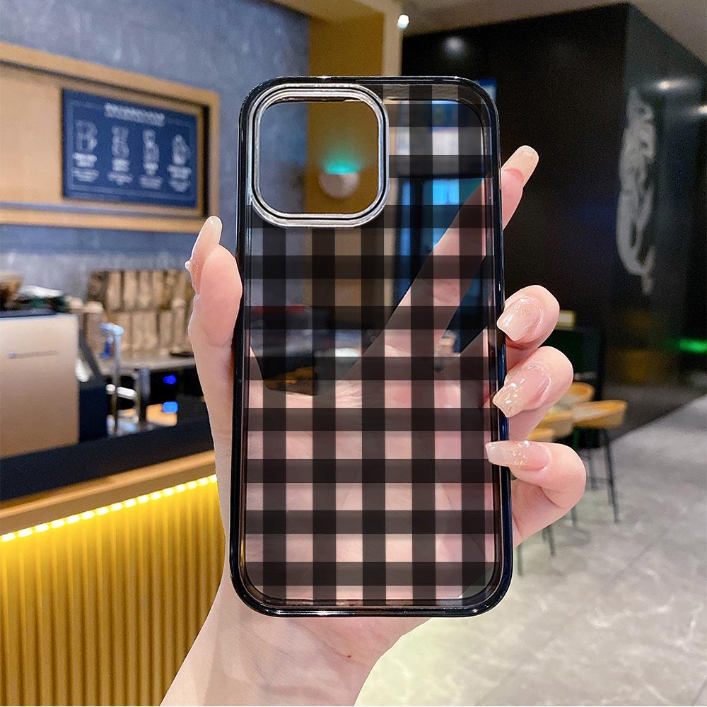 TK popular iPhone15 black and white plaid mobile phone case Apple 17 anti-drop magnetic transparent mobile phone case 14promax