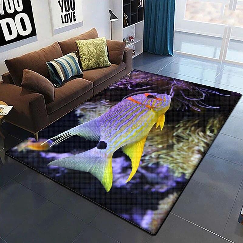 Marine Fish Beautiful Painting Carpet for Living Room Large Area Rug Black Soft Carpet Home Decoration Mats Boho Rugs Picnic