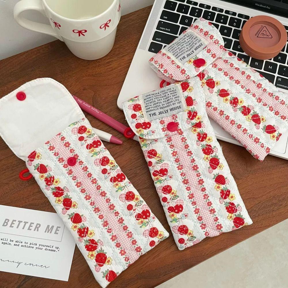 New Pink Heart Small Glasses Bag Flower Bear and Strawberry Pencil Pouch Cute Sweet Women Makeup Bag Gifts