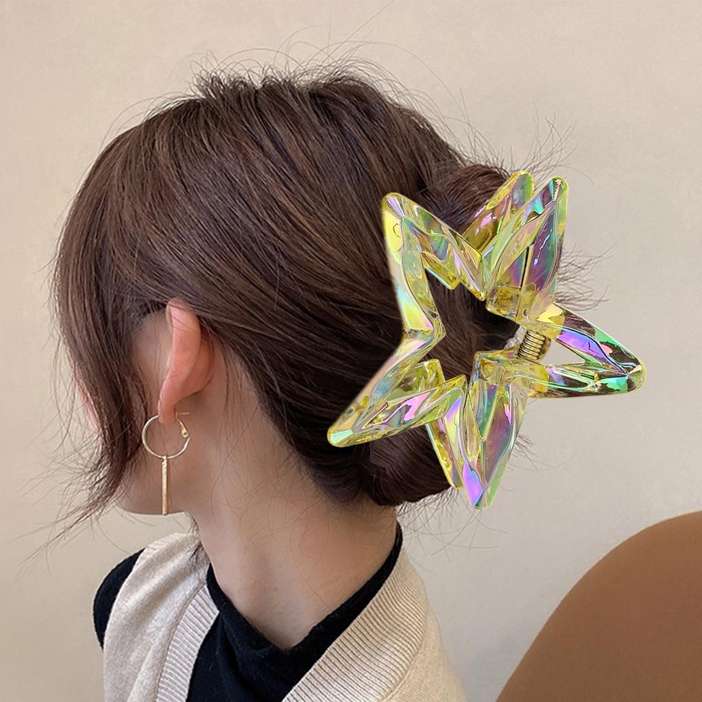 1Pc Crystal Candy Colored Hair Clip Dazzling Hollowed Out Five Pointed Star Hair Claw Stylish Elegant Acrylic Barrettes For Women Girls