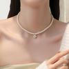 Glass Pearl Dripping Oil Mountain Tea Flower Pendant Necklace for Women - Floral Pearl Collar Chain