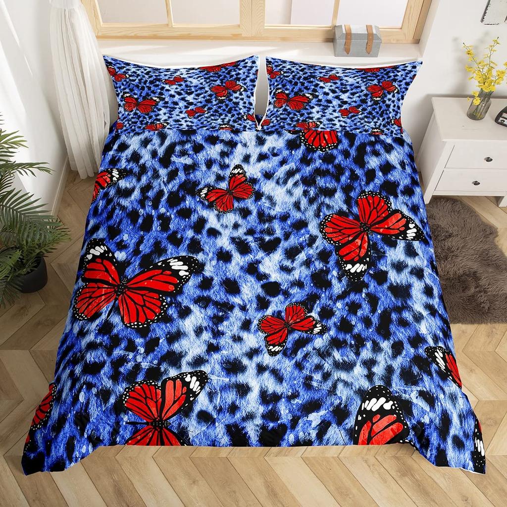 Gepardmønster King Queen Sengetøy Sett Sommerfugl Dynetrekk Dyrepels Dynetrekk Jungel Dyreliv Hud Polyester Dynetrekk