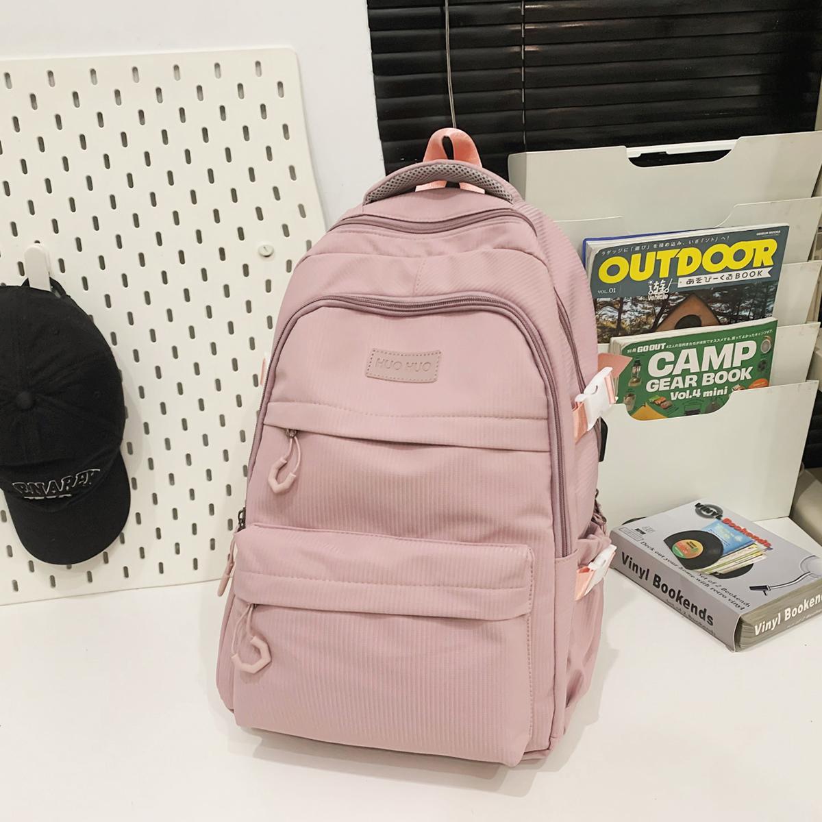 

Унисекс школьный рюкзак Новый японский простой ученик старшей школы ученик средней школы рюкзак большой вместимости розовый