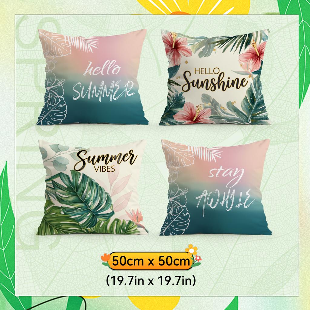 4pcs/setGreen and Pink Hawaiian Theme Cushions Pillowcase Polyester Cushion Cover Throw Pillow Pillowcover Home Car Sofa Decor