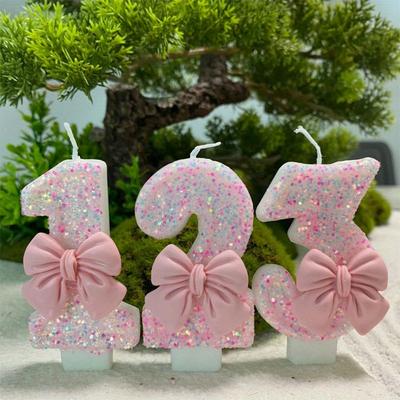 1pc Rosa Laço Forma Número Criativo Vela - Única Contagem Regressiva Vela de Aniversário para Decoração de Celebração - Perfeito para Festa de Aniversário