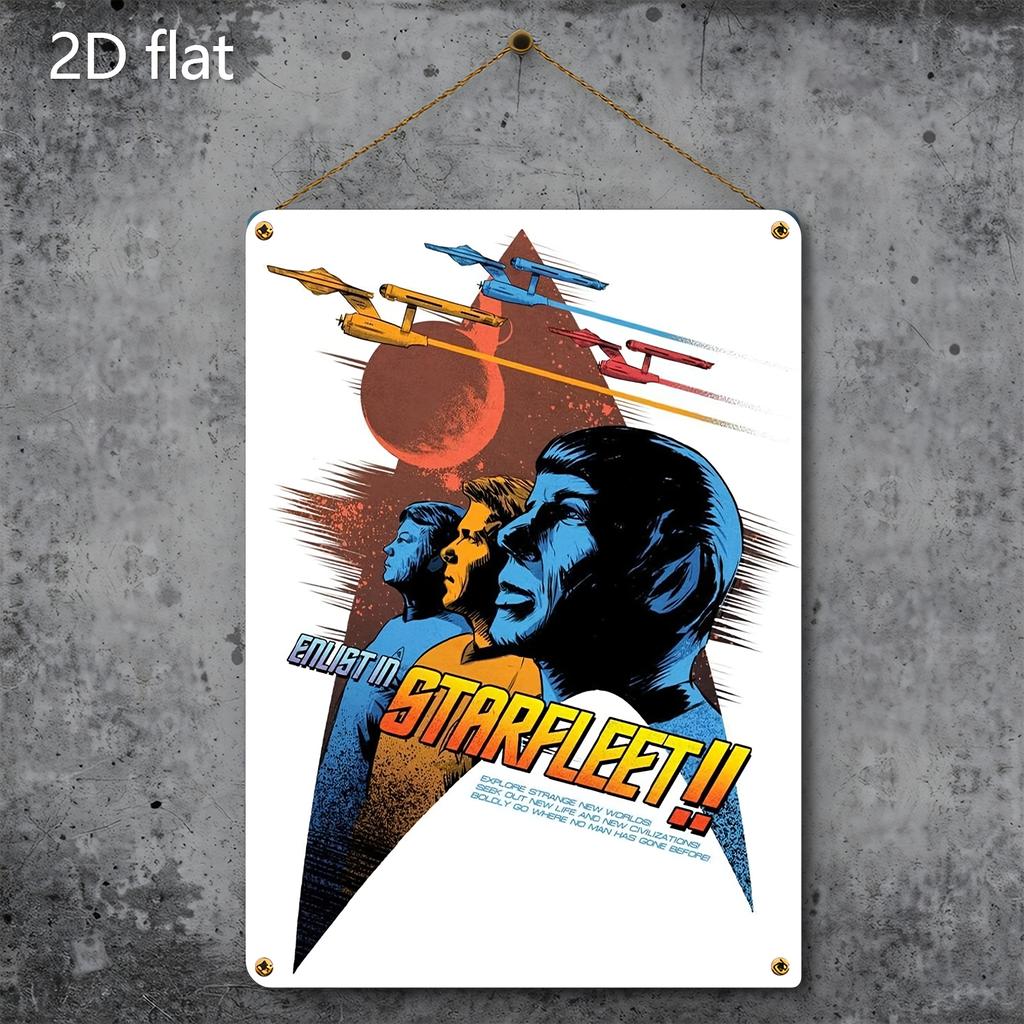 Vintage SciFi Metal Wall Art Plaque Design with Iconic Characters Spacecraft WeatherResistant Iron Contemporary Wall
