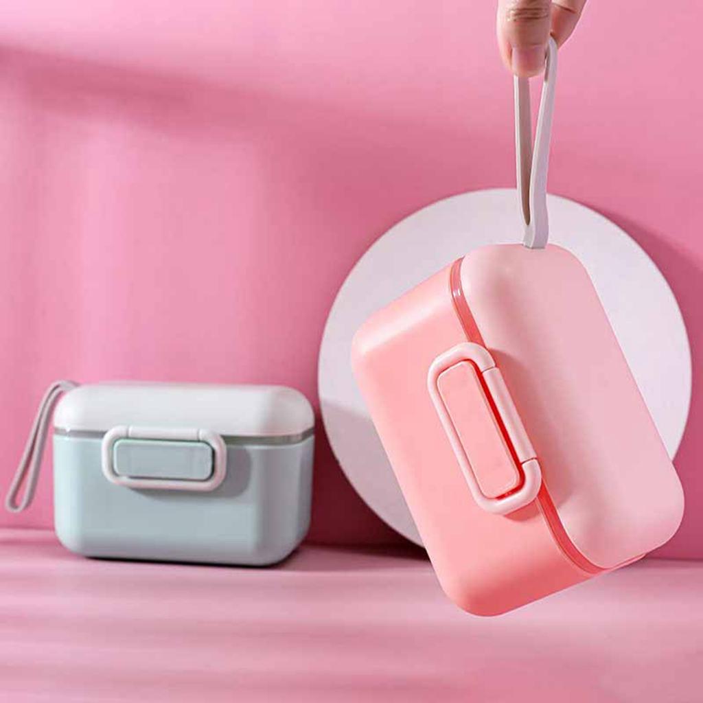 Milk Powder Storage Box PP Shell BPA Free Portable Baby Milk Powder Container Box with Lanyard Pink
