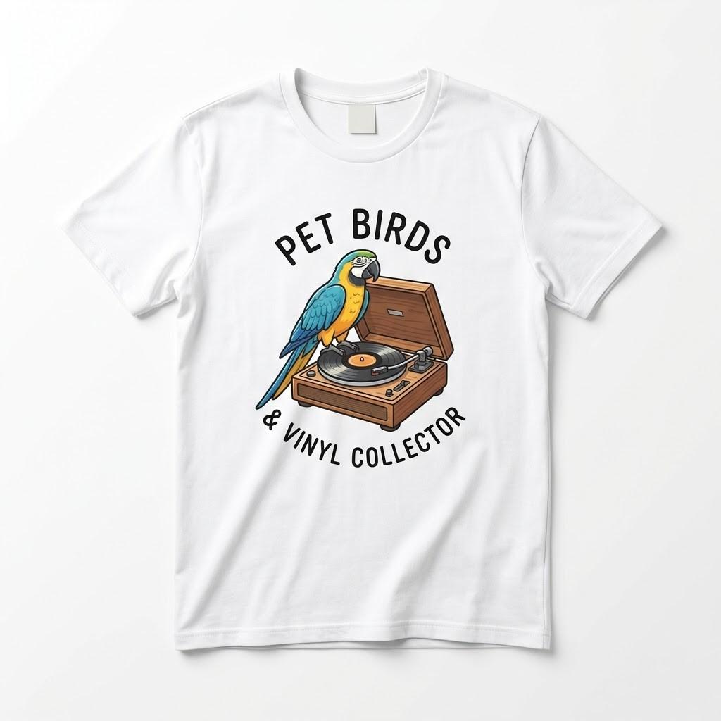 Pet Birds and Vinyl Collector T-Shirt Retro Macaw Parrot Vinyl Record Player XXXXL