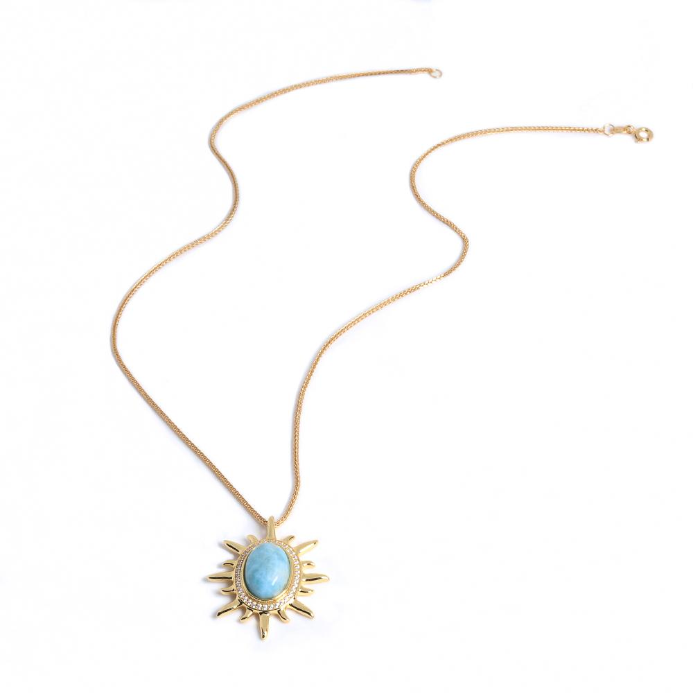 Echter Edelstein, natürlicher blauer Larimar, große Edelstein-Anhänger-Halskette, 925er Silber, edler Schmuck für Frauen, Geburtstags- und Weihnachtsgeschenke