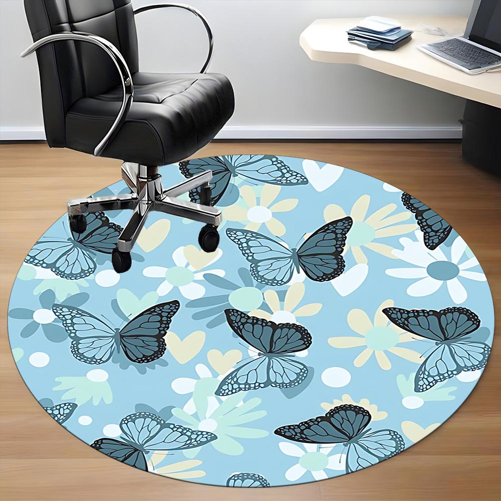 1pc Butterfly FloralChair Carpet for Office, Indoor Non-Slip Washable Polyester Fiber Carpet, Mat For Office, Machine Washable