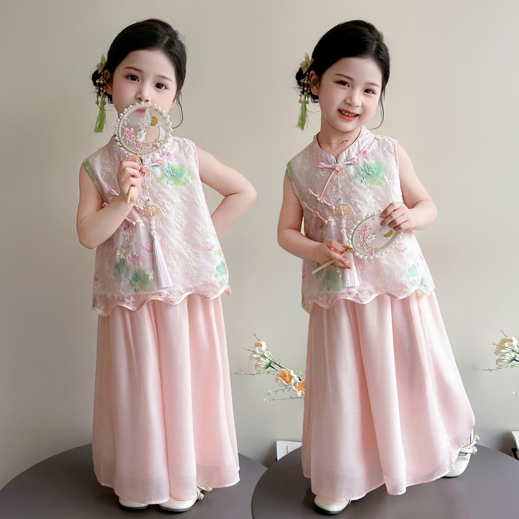 Hanfu Girls' Summer Lotus Vest Two-Piece Set