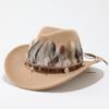 Autumn and winter new woolen top hat men and women couple hat minority style feather decorative western cowboy hat