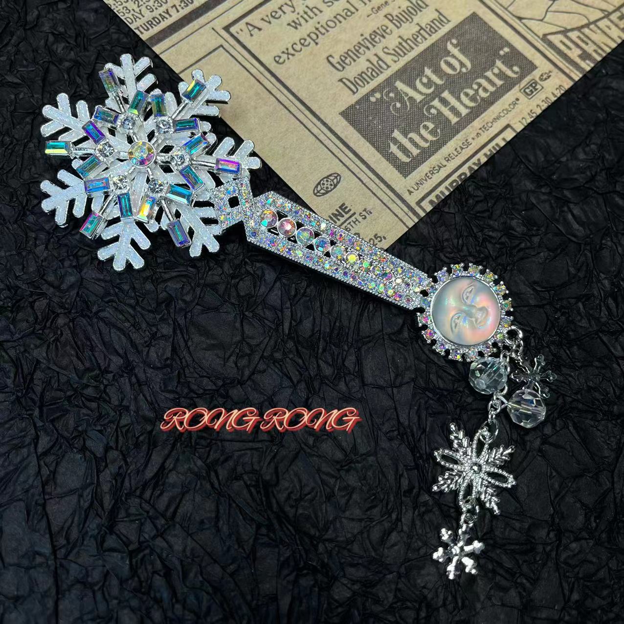 Medieval KF Sleeping Angel Snowflake Crown Scepter Cross Brooch Western Antique Moen Face Glass