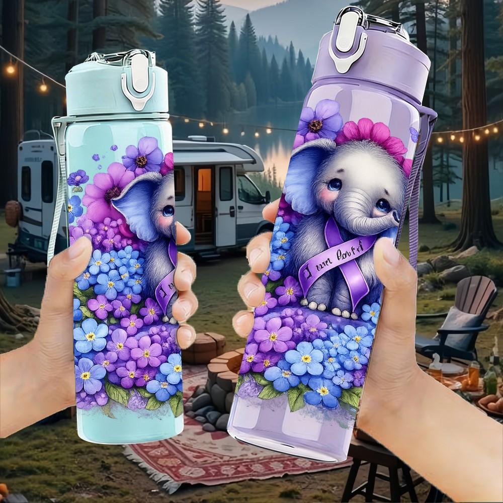 1PC Koala Purple Floral Watercolor Print 750ml Color Plastic Sports Water Bottle Leakproof Flip Straw Lid Suitable for Sports Office Home Use