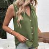 Fashionable Women's V-neck Loose Chiffon Shirt Sleevelessbutton Shirt
