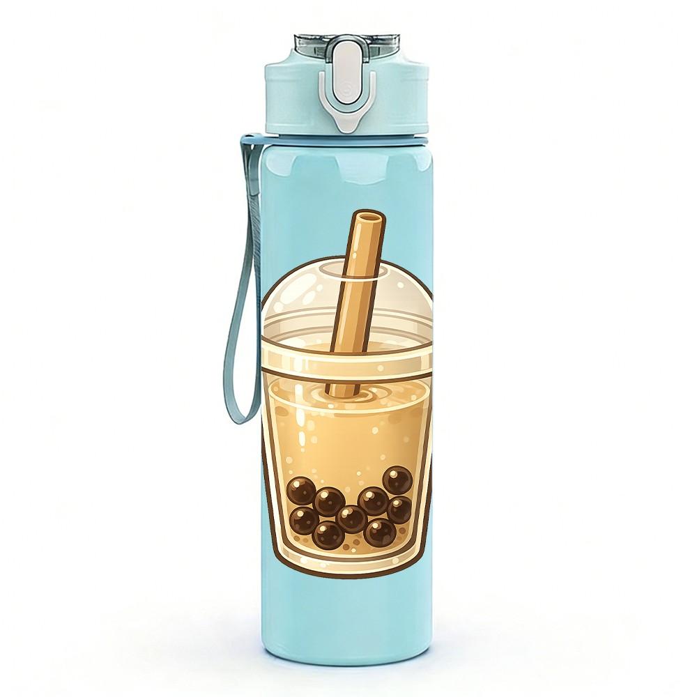 1PC Iced Coffee Drink Cup Art Print 750ml Color Plastic Sports Water Bottle Leakproof Flip Straw Lid Suitable for Sports Office Home Use