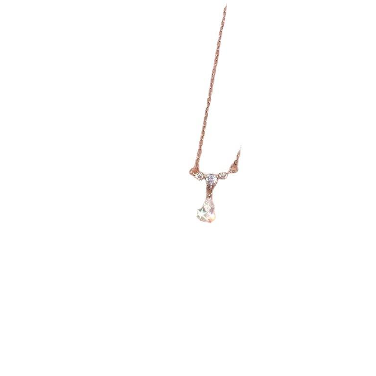 Korean Ins Trend Gentle Temperament Zircon Water Drop Necklace, Cold Wind Simple Super Fairy Girlfriend Collarbone Chain Woman