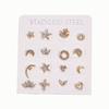 Personality Temperament Asymmetrical Stud Earrings, Fashionable Diamond-Set Stars Moon Geometric Earrings Women