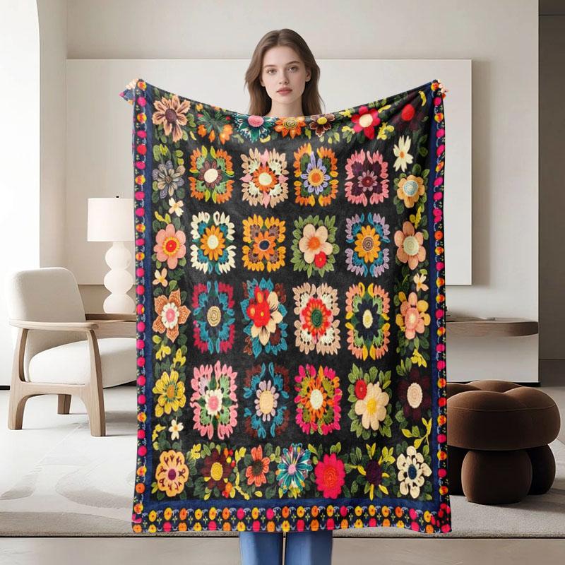 1 Piece Floral Pattern Flannel Blanket, Colorful, Soft, Suitable for Sofa, Bed, Office, All-season Use.