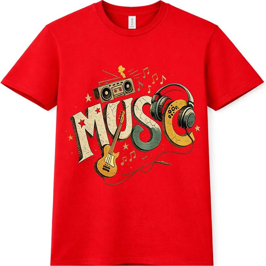 Music T Shirt Boombox Guitar Headphones Retro DJ Sound Graphic Tee 4XL