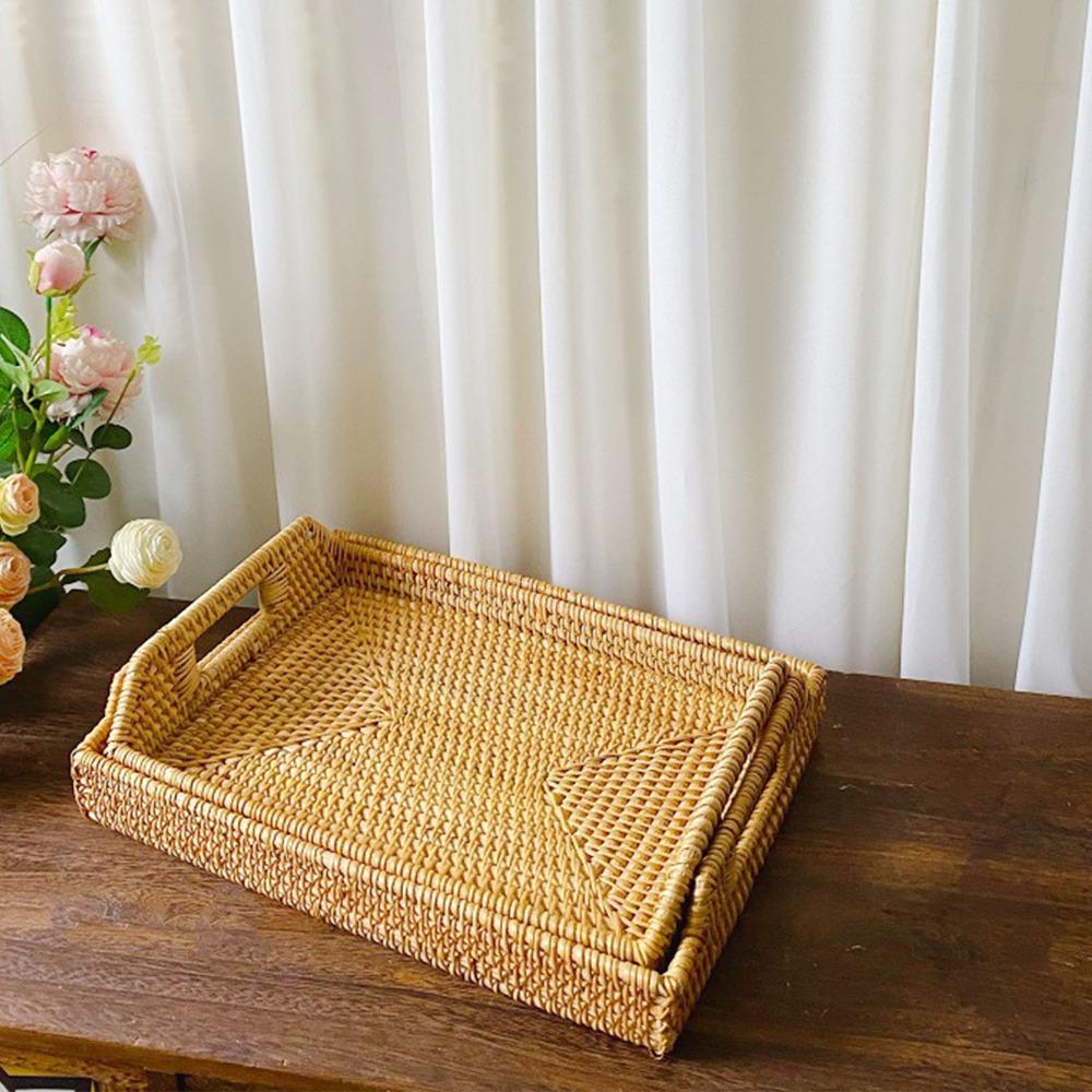 Woven Craft Tray with Handles Woven Fiber Decorative Tray Storage Tray Food Serving
