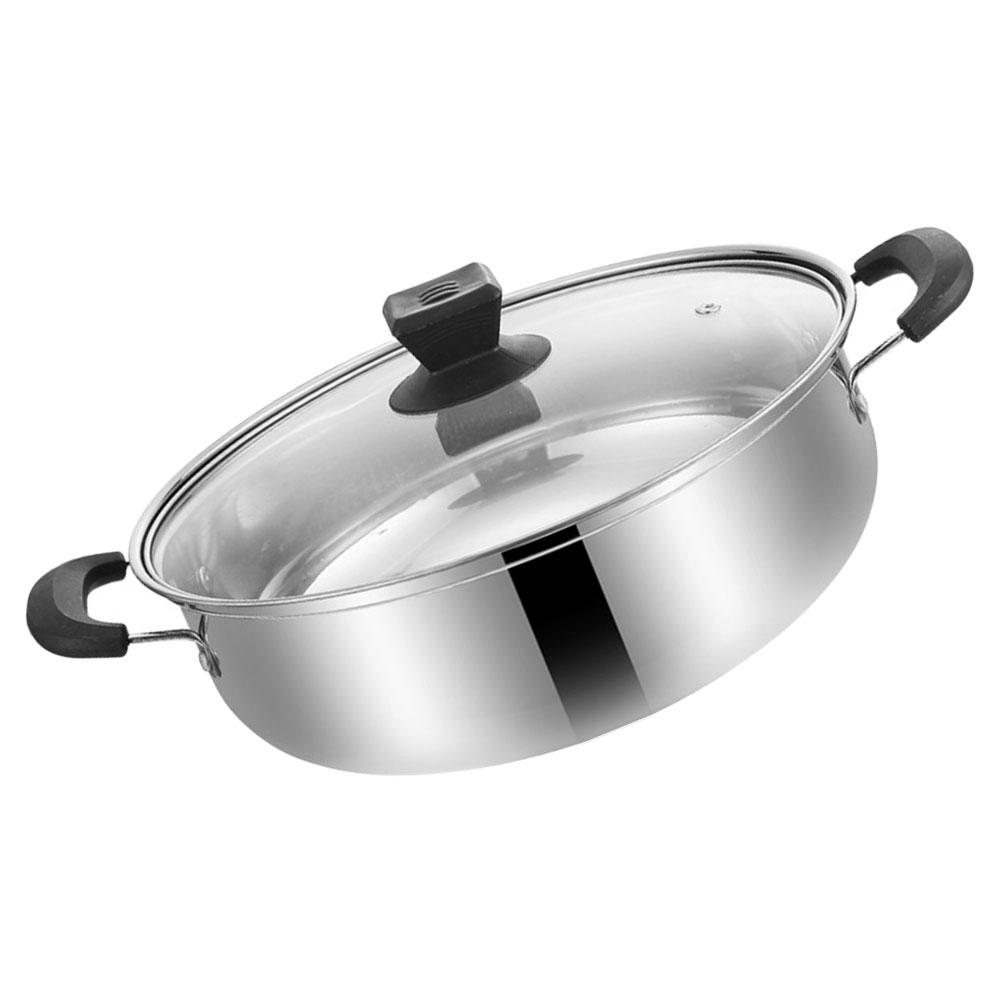 Pentola per fonduta in acciaio inossidabile da 28 cm, manico doppio, pentola per brodo, grande capacità, padella per zuppe, pentola calda pratica, fornello, cucina, sala da pranzo