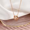 [Titanium Steel Rose Gold Roman Text Pendant Choker Necklace for Women Vintage Three Circle Design
