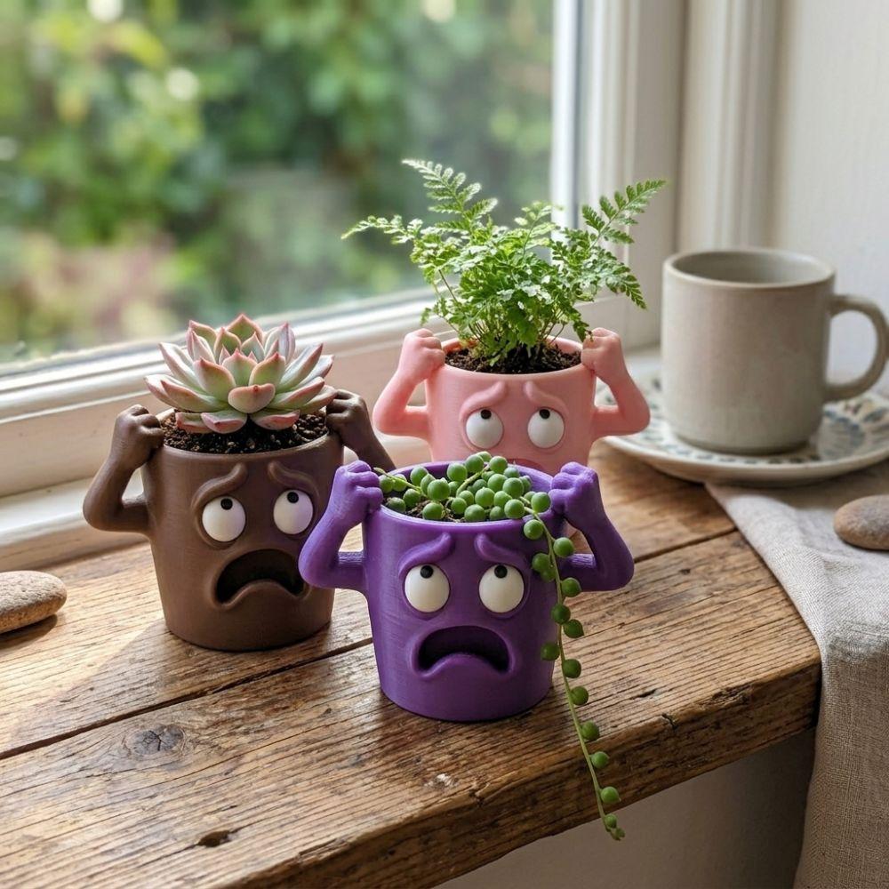 Humorous Face Funny Face Succulent Planter Quirky Face Desktop Flower Pot  Desk Room Decor