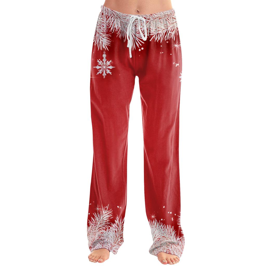 Women's Christmas Print Casual Pants with No Pockets for Holiday Lounging and Everyday Wear