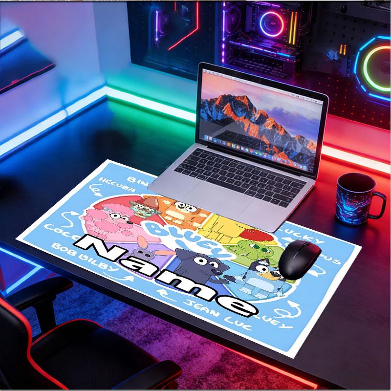 Custom Name Personalized Bluey Pattern Mousepad, Laptop PC Desk Mat, Decorative Desk Mat for Home Keyboard Pad Gift