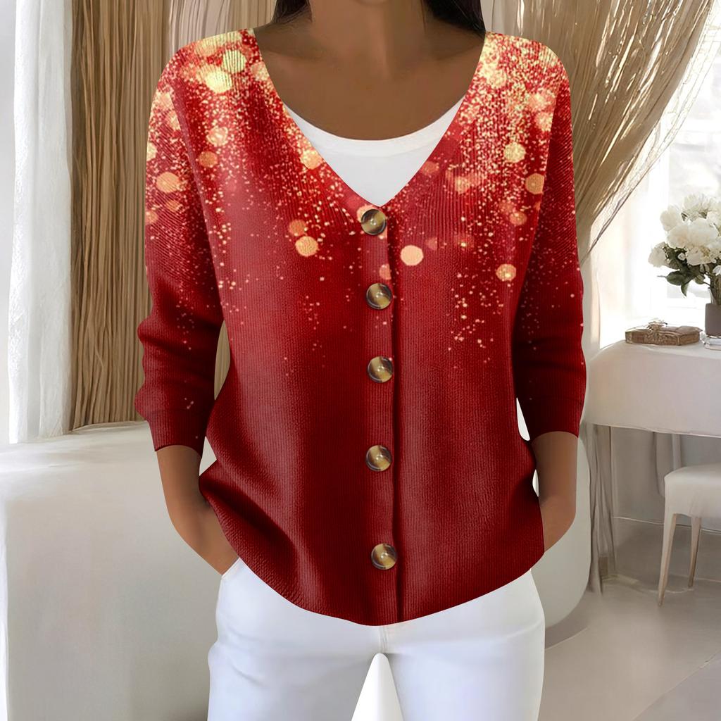 Damemote Langermet Christmas Snowman Snowflake Print Jakke Cardigan