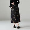 National Style High Waisted Printed Midi Skirt with 2026 Spring Temperament, Versatile for Commuting, Mid Length Straight Leg Slit Skirt