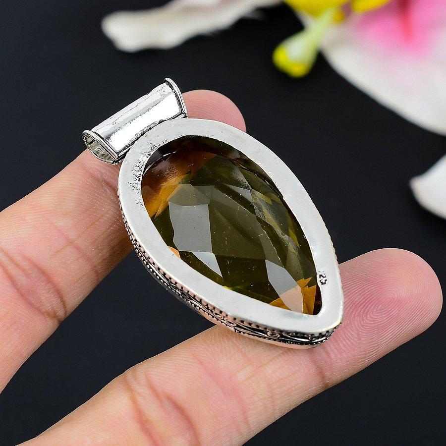 Citrine Gemstone Handmade 925 Sterling Silver Jewelry Pendant 2.56" KG-110