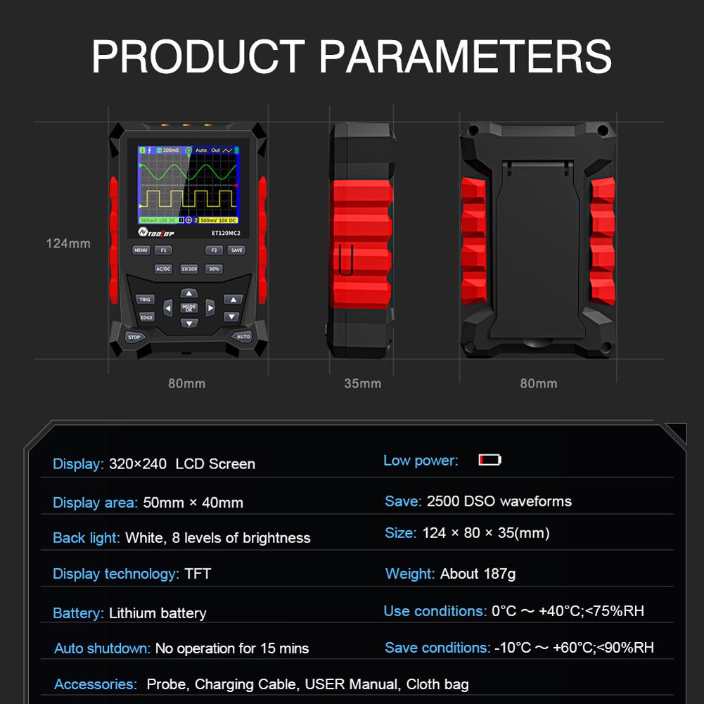 

Осцилограф підтримує синусоїдальний трикутний квадратний вихідний сигнал, часову базу та амплітуду 1pcs probe різнокольоровий