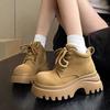 Coarse Heel Martin Boots Women's Autumn New Thick-soled Heightening Versatile Big Yellow Boots Retro Lace-up Short Boots