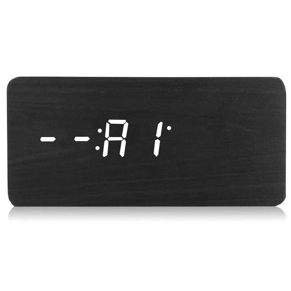 LED Digital Wooden Alarm Clock Time Temperature Calendar Desk Clock Modern Design Clock Digital Alarm Clock Home Decor
