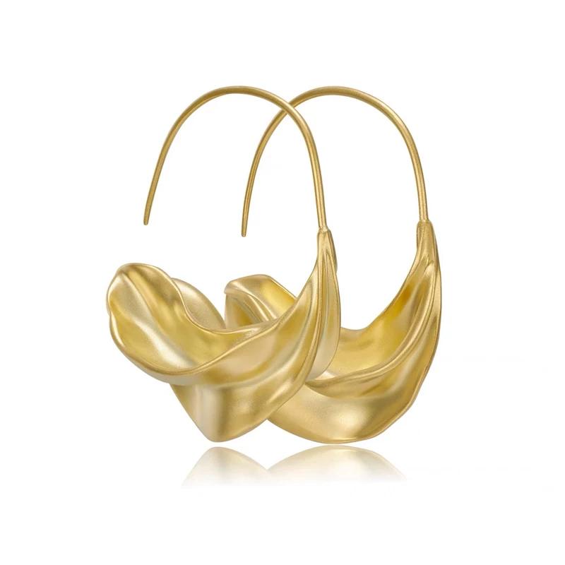 

Women s Copper Sandblast 14K Gold Semi-Arc Three-Dimensional Earrings Big Ear Ring Special-Interest Design Fancy Fashion Ear Hook золотой