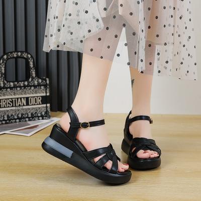 Roman Thick Bottom Sandals Female Summer Fashion High Slope Heel Large Size Women's Shoes